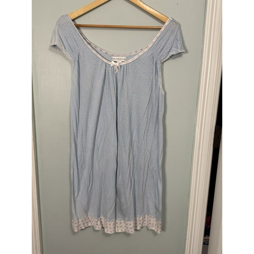 Miss Elaine Women's Blue Floral Print Nightgown Sleevless Size M